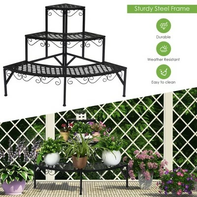 Costway Corner Plant Stand Metal 3 Tier Ladder Potted Shelf Flower Holder Display Rack 7 Costway Corner Plant Stand Metal 3 Tier Ladder Potted Shelf Flower Holder Display Rack - Image 5