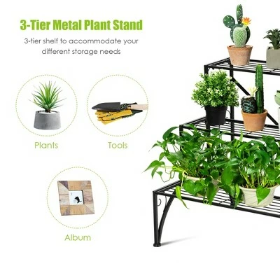 Costway Plant Rack 3-Tier Metal Plant Stand Garden Shelf Stair Style Decorative 4 Costway Plant Rack 3-Tier Metal Plant Stand Garden Shelf Stair Style Decorative - Image 3