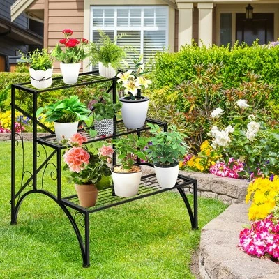 Costway Plant Rack 3-Tier Metal Plant Stand Garden Shelf Stair Style Decorative 7 Costway Plant Rack 3-Tier Metal Plant Stand Garden Shelf Stair Style Decorative - Image 6