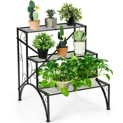 Costway Plant Rack 3-Tier Metal Plant Stand Garden Shelf Stair Style Decorative 9 Costway Plant Rack 3-Tier Metal Plant Stand Garden Shelf Stair Style Decorative - Image 8