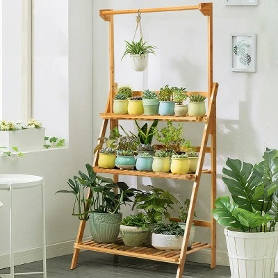 Costway 3 Tier Bamboo Hanging Folding Plant Shelf Stand Flower Pot Display Rack Bookcase 3 Costway 3 Tier Bamboo Hanging Folding Plant Shelf Stand Flower Pot Display Rack Bookcase