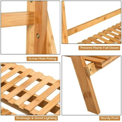Costway 3 Tier Bamboo Hanging Folding Plant Shelf Stand Flower Pot Display Rack Bookcase 9 Costway 3 Tier Bamboo Hanging Folding Plant Shelf Stand Flower Pot Display Rack Bookcase - Image 7