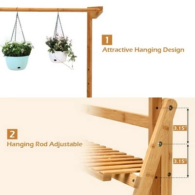Costway 3 Tier Bamboo Hanging Folding Plant Shelf Stand Flower Pot Display Rack Bookcase 10 Costway 3 Tier Bamboo Hanging Folding Plant Shelf Stand Flower Pot Display Rack Bookcase - Image 8