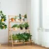 Costway Bamboo Ladder Plant Stand 3-Tier Foldable Flower Pot Display Shelf Rack Natural