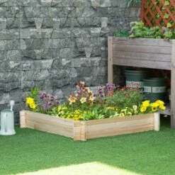 Outsunny 39'' x 39'' Screwless Raised Garden Bed, Wooden Planter Box, Easy DIY Herb Garden for Vegetable Flower Herb Outdoor Lawn Yard Patio