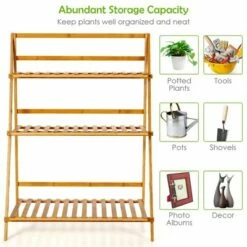 Costway Bamboo Ladder Plant Stand 3-Tier Foldable Flower Pot Display Shelf Rack Natural -Cheap Planters Store unnamed file 8041