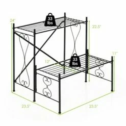 Costway 2-Tier Metal Plant Stand Garden Shelf Decorative Plant Rack Patio Garden