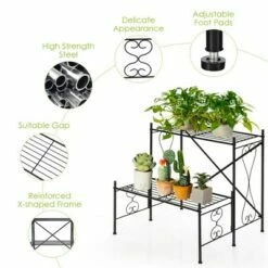 Costway 2-Tier Metal Plant Stand Garden Shelf Decorative Plant Rack Patio Garden -Cheap Planters Store unnamed file 8046
