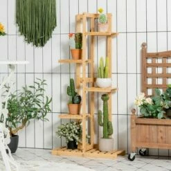 Costway 5 Tier 6 Potted Plant Stand Rack Bamboo Display Shelf for Patio Yard