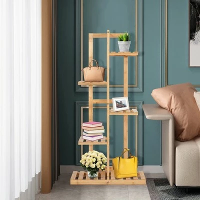 Costway 5 Tier 6 Potted Plant Stand Rack Bamboo Display Shelf for Patio Yard 4 Costway 5 Tier 6 Potted Plant Stand Rack Bamboo Display Shelf for Patio Yard - Image 2