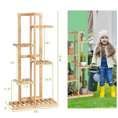 Costway 5 Tier 6 Potted Plant Stand Rack Bamboo Display Shelf for Patio Yard 5 Costway 5 Tier 6 Potted Plant Stand Rack Bamboo Display Shelf for Patio Yard - Image 3