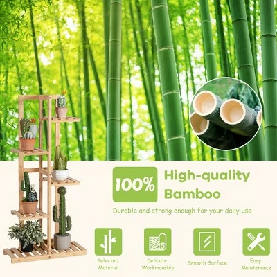 Costway 5 Tier 6 Potted Plant Stand Rack Bamboo Display Shelf for Patio Yard 6 Costway 5 Tier 6 Potted Plant Stand Rack Bamboo Display Shelf for Patio Yard - Image 4