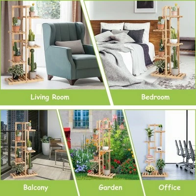 Costway 5 Tier 6 Potted Plant Stand Rack Bamboo Display Shelf for Patio Yard 7 Costway 5 Tier 6 Potted Plant Stand Rack Bamboo Display Shelf for Patio Yard - Image 5