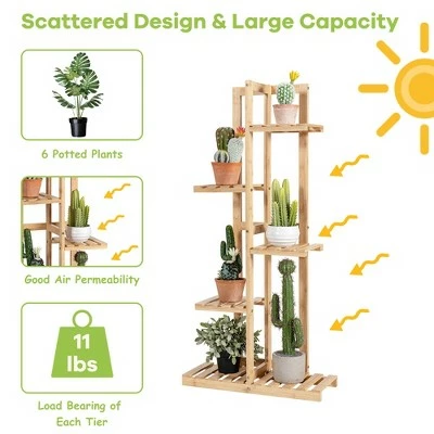 Costway 5 Tier 6 Potted Plant Stand Rack Bamboo Display Shelf for Patio Yard 9 Costway 5 Tier 6 Potted Plant Stand Rack Bamboo Display Shelf for Patio Yard - Image 7