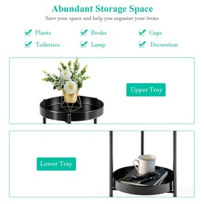 Costway 2 Tier Metal Plant Stand Mid Century Modern Stand w/2 Metal Tray GoldBlack 7 Costway 2 Tier Metal Plant Stand Mid Century Modern Stand w/2 Metal Tray GoldBlack - Image 5