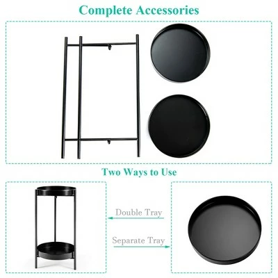 Costway 2 Tier Metal Plant Stand Mid Century Modern Stand w/2 Metal Tray GoldBlack 8 Costway 2 Tier Metal Plant Stand Mid Century Modern Stand w/2 Metal Tray GoldBlack - Image 6