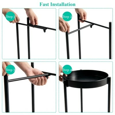 Costway 2 Tier Metal Plant Stand Mid Century Modern Stand w/2 Metal Tray GoldBlack 9 Costway 2 Tier Metal Plant Stand Mid Century Modern Stand w/2 Metal Tray GoldBlack - Image 7