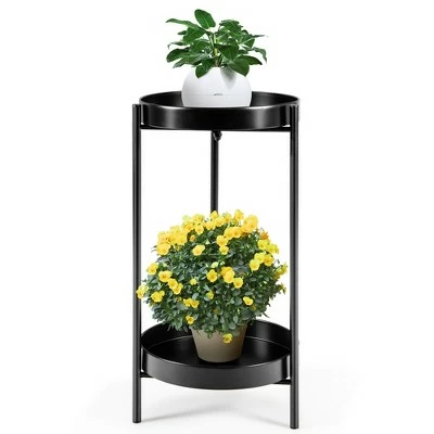 Costway 2 Tier Metal Plant Stand Mid Century Modern Stand w/2 Metal Tray GoldBlack 12 Costway 2 Tier Metal Plant Stand Mid Century Modern Stand w/2 Metal Tray GoldBlack - Image 10