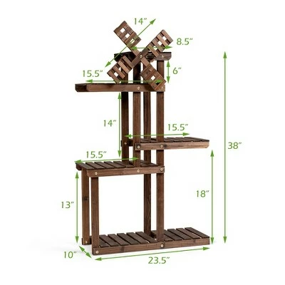 Costway Wood Plant Stand 5 Tier Shelf Multiple Flower Pot Windmill Design 3 Costway Wood Plant Stand 5 Tier Shelf Multiple Flower Pot Windmill Design