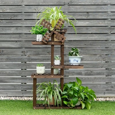 Costway Wood Plant Stand 5 Tier Shelf Multiple Flower Pot Windmill Design 4 Costway Wood Plant Stand 5 Tier Shelf Multiple Flower Pot Windmill Design - Image 2