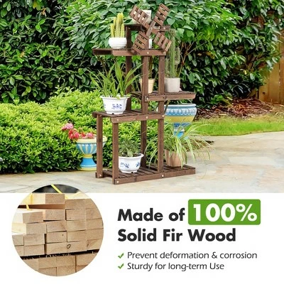Costway Wood Plant Stand 5 Tier Shelf Multiple Flower Pot Windmill Design 5 Costway Wood Plant Stand 5 Tier Shelf Multiple Flower Pot Windmill Design - Image 3