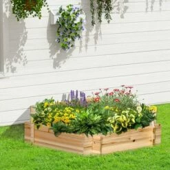 Outsunny 39'' x 36'' Screwless Raised Garden Bed, Hexagon Planter Box, Easy DIY Herb Garden for Vegetables Flowers