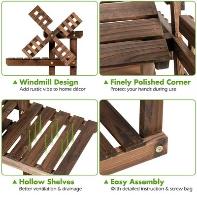 Costway Wood Plant Stand 5 Tier Shelf Multiple Flower Pot Windmill Design 6 Costway Wood Plant Stand 5 Tier Shelf Multiple Flower Pot Windmill Design - Image 4