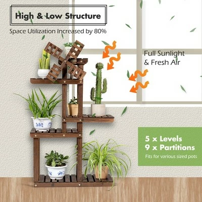 Costway Wood Plant Stand 5 Tier Shelf Multiple Flower Pot Windmill Design 7 Costway Wood Plant Stand 5 Tier Shelf Multiple Flower Pot Windmill Design - Image 5