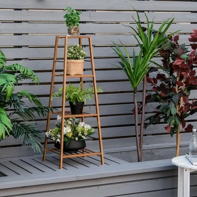 Costway Bamboo Tall Plant Stand Pot Holder Display Shelving Unit Indoor Outdoor NaturalBrown 5 Costway Bamboo Tall Plant Stand Pot Holder Display Shelving Unit Indoor Outdoor NaturalBrown - Image 3