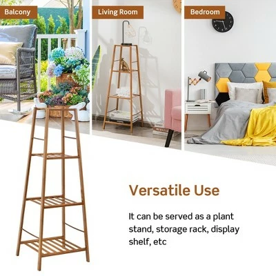 Costway Bamboo Tall Plant Stand Pot Holder Display Shelving Unit Indoor Outdoor NaturalBrown 9 Costway Bamboo Tall Plant Stand Pot Holder Display Shelving Unit Indoor Outdoor NaturalBrown - Image 7