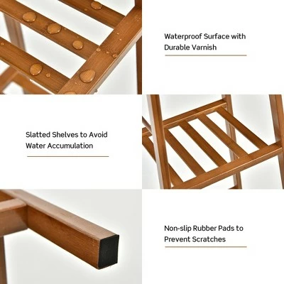 Costway Bamboo Tall Plant Stand Pot Holder Display Shelving Unit Indoor Outdoor NaturalBrown 10 Costway Bamboo Tall Plant Stand Pot Holder Display Shelving Unit Indoor Outdoor NaturalBrown - Image 8