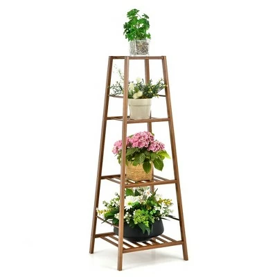 Costway Bamboo Tall Plant Stand Pot Holder Display Shelving Unit Indoor Outdoor NaturalBrown 12 Costway Bamboo Tall Plant Stand Pot Holder Display Shelving Unit Indoor Outdoor NaturalBrown - Image 10