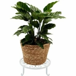 Farmlyn Creek 4 Pack White Metal Plant Stand, Flower Pot Holder for Indoor & Outdoor, Garden or Home Decor, 9" x 2.7"