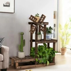 Costway Wood Plant Stand 4 Tier Shelf Multiple Flower Pot Windmill Design -Cheap Planters Store unnamed file 8134