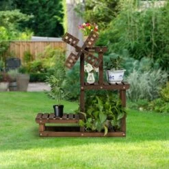 Costway Wood Plant Stand 4 Tier Shelf Multiple Flower Pot Windmill Design -Cheap Planters Store unnamed file 8135