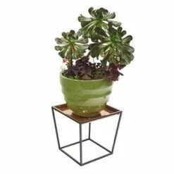 14" Small Indoor Outdoor Arne Plant Stand with Copper Tray Black Powder Coat Finish - Achla Designs
