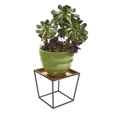 14" Small Indoor Outdoor Arne Plant Stand with Copper Tray Black Powder Coat Finish - Achla Designs 3 14" Small Indoor Outdoor Arne Plant Stand with Copper Tray Black Powder Coat Finish - Achla Designs