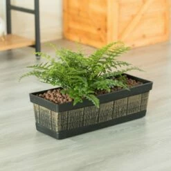 Gardenised Outdoor and Indoor Rectangle Trough Plastic Planter Box, Vegetables or Flower Planting Pot, Brown Small