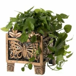 Gardenised Outdoor Living Butterfly Square Plant Stand, Flower Planting Pot, Antique Bronze