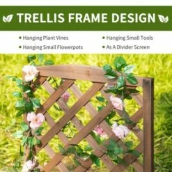 Outsunny 2-Tier Wooden Garden Elevated Plant Stand Display Free Standing Flower Pot Rack with Climbing Vine Trellis for the Backyard -Cheap Planters Store unnamed file 8199