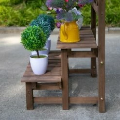 Outsunny 2-Tier Wooden Garden Elevated Plant Stand Display Free Standing Flower Pot Rack with Climbing Vine Trellis for the Backyard -Cheap Planters Store unnamed file 8203