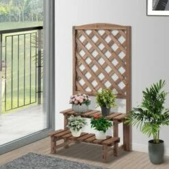 Outsunny 2-Tier Wooden Garden Elevated Plant Stand Display Free Standing Flower Pot Rack with Climbing Vine Trellis for the Backyard -Cheap Planters Store unnamed file 8204