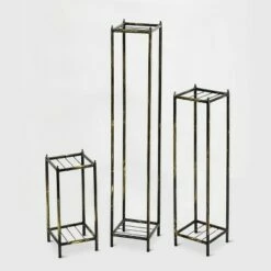 Ore International 3pc Iron Square Plant Stands Black/Gold
