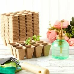 Juvale 20 Pack Peat Starter Pots with Plastic Plant Labels and Widger Dibbers, 6.4 x 4.55 x 2 in