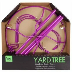 Yard Butler IYT-5PUR Indoor Outdoor 84 Inch Tall Gardening Yard Tree with 3 Shepherds Hooks and 2 Flower Pot Rings for 7 Inch Planters, Purple