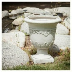 20" Urn Fiber Stone Patio Planter Moroccan - White - Christopher Knight Home
