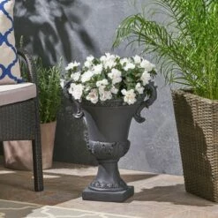 19.25" Delphine Lightweight Concrete Patio Urn Planter Black - Christopher Knight Home