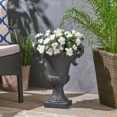 19.25" Delphine Lightweight Concrete Patio Urn Planter Black - Christopher Knight Home 3 19.25" Delphine Lightweight Concrete Patio Urn Planter Black - Christopher Knight Home