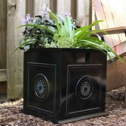 Southern Patio CMX-042426 Colony 16 Inch Square Resin Ceramic Indoor Outdoor Garden Box Planter Pot for Flowers, Herbs, Vegetables, and Plants, Black -Cheap Planters Store unnamed file 8380