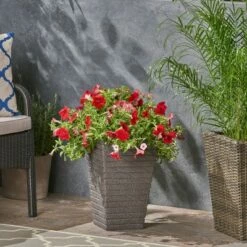 16" Jude Lightweight Concrete Tapered Square Patio Urn Planter Gray - Christopher Knight Home